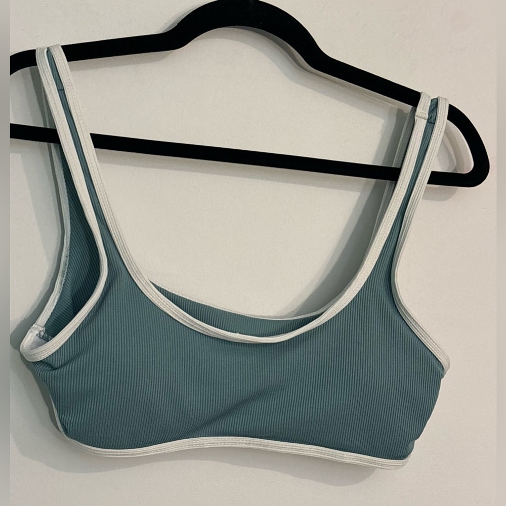 Zaful Womens Light Blue White Trim‎ Padded Sz 8 Bikini Top Tank Wide Strap